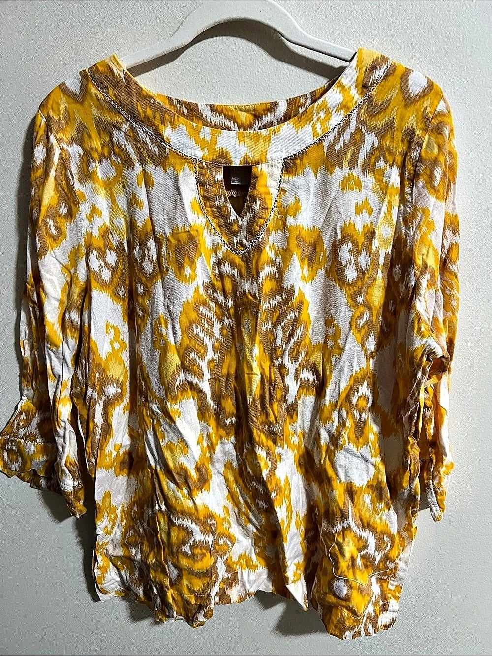 White Stag Abstract Print Cotton Blouse in Yellow & White Size XL NWT